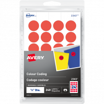 Avery® Print or Write Round Colour Coding Labels 3/4" Red 240/pkg