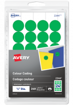 Avery® Print or Write Round Colour Coding Labels 3/4" Green 240/pkg