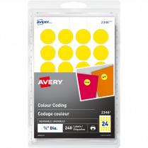 Avery® Print or Write Round Colour Coding Labels 3/4" Yellow 240/pkg