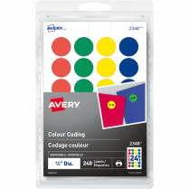 Avery® Print or Write Round Colour Coding Labels 3/4" Assorted Colours 240/pkg