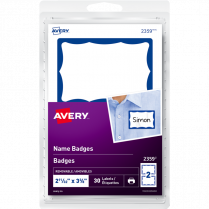 Avery® Name Badges 2-11/32" x 3-3/8" Blue Border 30/pkg