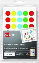 Avery® See Thru Colour Coding Labels 3/4" Round Assorted Colours 210 labels/pkg