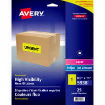 Avery® Neon High Visibility Labels 8-1/2" x 11" Yellow 25/pkg