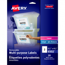 Avery® Removable I.D. Labels 8-1/2" x 5-1/2" White 20/pkg