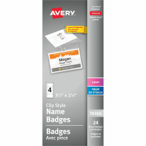 Avery Garment Friendly Clip Name Badge Kit 2-1/4" x 3-1/2" 24/pkg