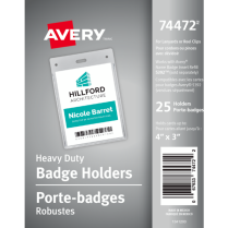 Avery® Heavy® Duty Name Badge Holders Vertical 4"x3" 25/pkg