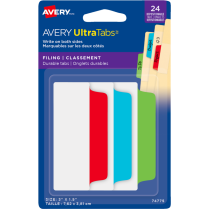 Avery® UltraTabs™ Filing Tabs 3"x1-1/2" Primary Colours 24/pkg