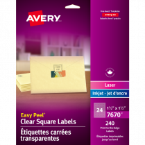 Avery® Easy Peel® Clear Labels Square 1-1/2" x 1-1/2" 240/pkg