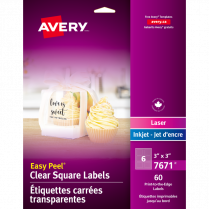 Avery® Easy Peel® Clear Labels Square 3" x 3" 60/pkg
