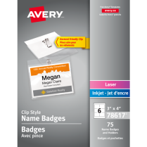 Avery® Name Badge Kit Clip Holder 3" x 4" 75/box