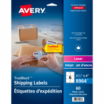 Avery® TrueBlock™  Shipping Labels 3-1/3" x 4" Laser / Inkjet 60/pkg