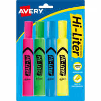 Avery® HI-LITER® Chisel Tip Assorted Colours 4/pkg