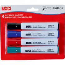 Basics® Dry Erase Whiteboard Markers Chisel Tip Assorted Colours 4/pkg