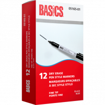 Basics® Dry Erase Pen-Style Markers Fine Tip Black 12/box