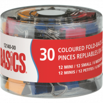 Basics® Coloured Fold-Back Clips Assorted Sizes 30/tub