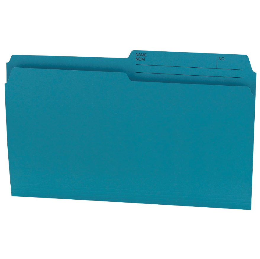 Basics® Coloured Reversible File Folders Legal Teal 100/box Monk Office