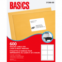 Basics® Mailing Labels Laser 4" x 3-1/3" 600/box