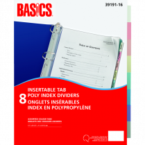Basics® Poly Index Dividers Assorted Colours 8 Tabs