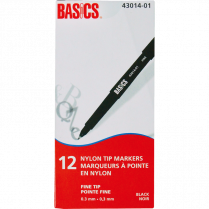 Basics® Nylon Tip Markers Fine Tip Black 12/box