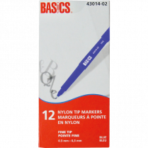 Basics® Nylon Tip Markers Fine Tip Blue 12/box