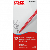 Basics® Nylon Tip Markers Fine Tip Red 12/box