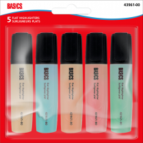 Basics® Flat Highlighters Chisel Tip Assorted Pastel Colours 5/pkg