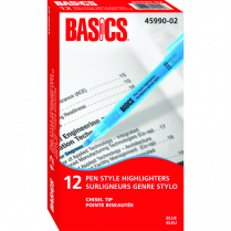 Basics® Highlighters Pen Style Blue 12/box