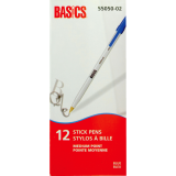 Basics® Stick Pen Medium Point Blue 12/box
