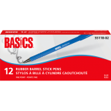 Basics® Rubber Barrel Stick Pen Fine Point Blue 12/box