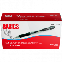 Basics® Retractable Gel Grip Roller Pens 0.7 mm Black 12/box