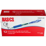 Basics® Retractable Gel Grip Roller Pens 0.7 mm Blue 12/box