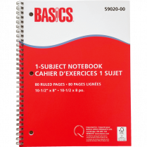Basics® 1-Subject Notebooks 80 pages 10-1/2" x 8" Red 5/pkg