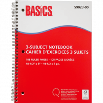 Basics® 3-Subject Notebooks 10-1/2" x 8" 108 pages Red 5/pkg