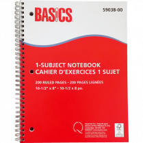 Basics® 1-Subject Notebooks 10-1/2" x 8" 200 pages Red 5/pkg