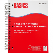 Basics® 3-Subject Notebooks 10-1/2" x 8" 300 pages Red 5/pkg