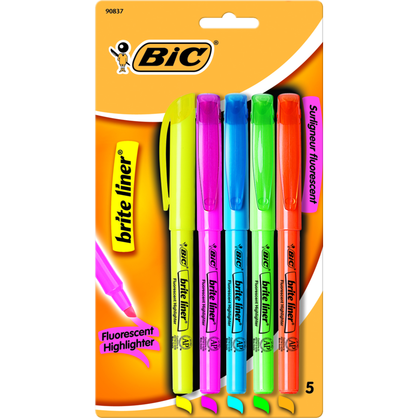 Bic® brite liner® Highlighters Chisel Tip Assorted Colours 5/pkg Monk ...