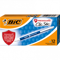 Bic® PrevaGuard™ Clic Stic® Retractable Ball Point Pens Medium Point Blue 12/box