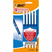 Bic® PrevaGuard™ Clic Stic® Retractable Ball Point Pens Medium Point Blue 5/pkg