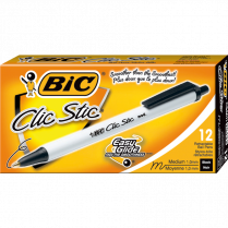 Bic® Clic Stic® Retractable Ball Point Pen Medium Point Black 12/box