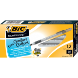 BIC® Round Stic Grip® Pens Fine Point Black 12/box