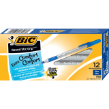 BIC® Round Stic Grip® Pens Fine Point Blue 12/box