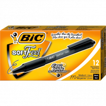 Bic® SoftFeel® Retractable Ball Point Pen Medium Point Black 12/box
