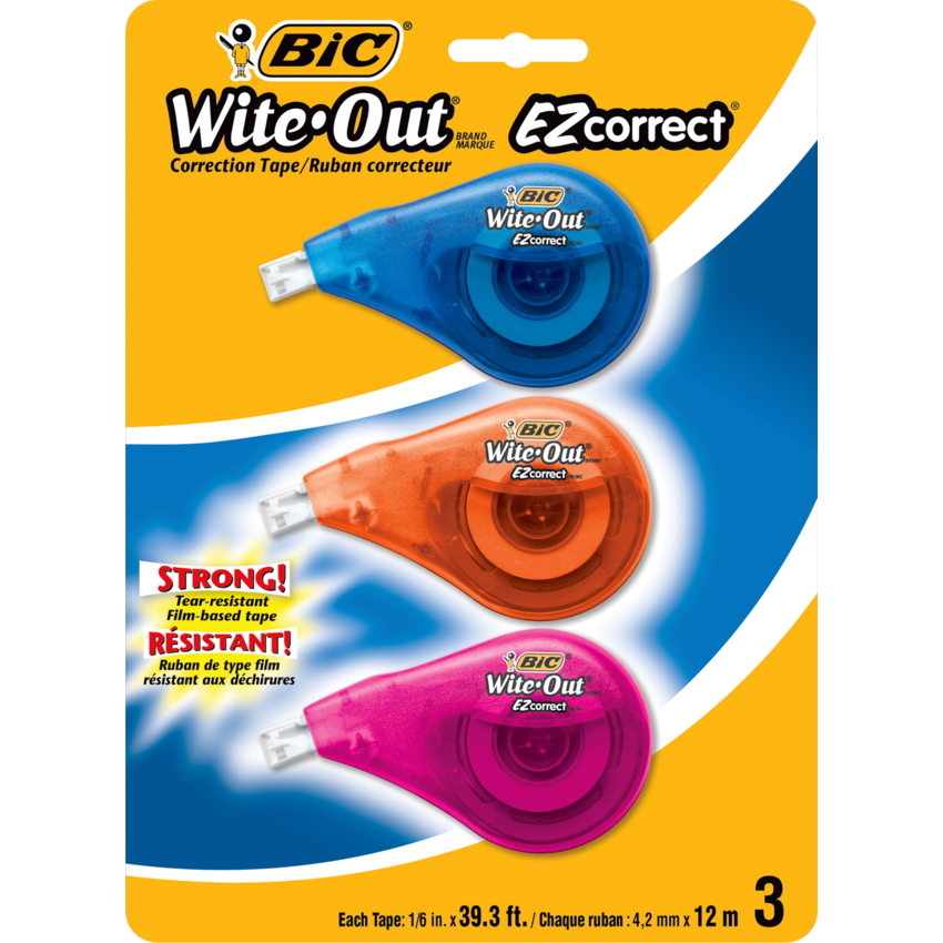 BIC Wite-Out Ez Correct Correction Tape, Non-Refillable, 1/6 X 400,  4/pack - Mfr Part# WOTAPP418