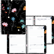 Blueline® Dramatic Floral Weekly/Monthly Planner 8"x5" Bilingual Black