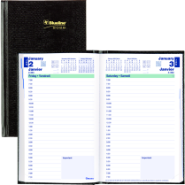 Blueline® Traditional Daily Diary Hard Cover Bound 8"x5" Black Bilingual