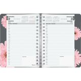 Blueline® Essential Pink Daisy Daily Diary Twin Wire Soft Cover 8" x 5" Bilingual Pink