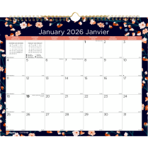 Blueline® Monthly Wall Calendars Twin wire bound 12 months 15"x12" Bilingual Twilight Floral