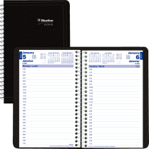 Blueline® Essential Daily Diary Spiral Bound Soft Cover 8"x5" Black Bilingual
