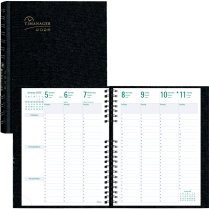 Blueline® Timanager® CoilPro™ Weekly Business Diary 11"x8-1/2" English Black