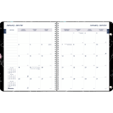 Blueline® Dramatic Floral Monthly Planner 11"x8-1/2" Bilingual Black
